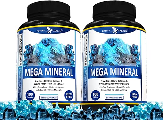 2-Pack Mega Complexo Mineral Completo com Cálcio Magnésio Zinco Potássio Boro Selênio Cromo – Suplemento Mineral de Alta Potência - Potent Garden