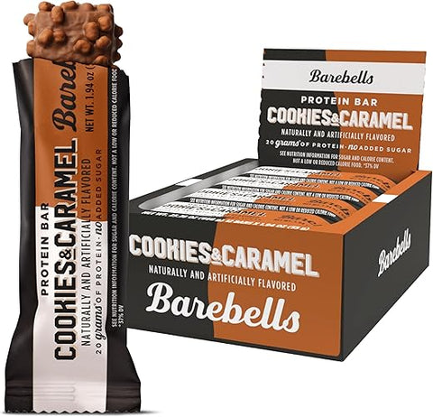 BAREBELLS - Barebells Cookies e Caramel – 12 Unidades, Barras de 53g – Snacks Proteicos com 20g de Proteína – Barra de Chocolate Proteico com 1g de Açúcares – Lanche Proteico para Levar