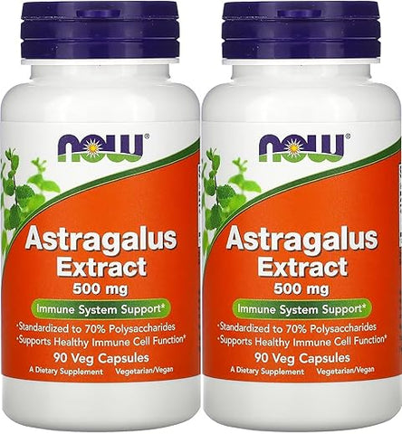 NOW Foods - Now Foods Astragalus 70% Extrato 500mg, Cápsulas Vegetais, 90 Unidades (Pacote com 2)
