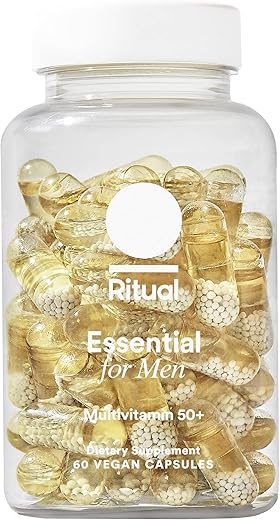 Multivitamínico para Homens 50+ com Zinco, Vitamina A e D3 para Suporte à Função Imunológica*, Ômega-3 DHA, B12, K2, Livre de Glúten, Não-OGM, Sabor Menta, Suprimento de 30 Dias, 60 cápsulas - Ritual