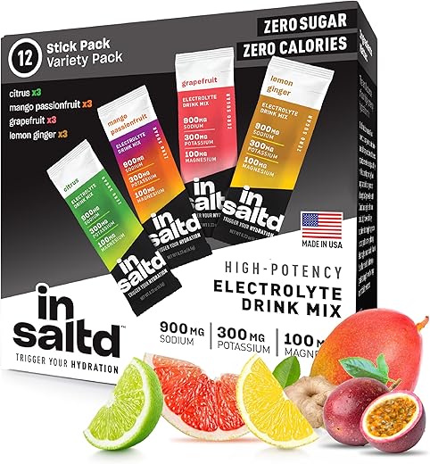 Pacotes de Pó de Eletrólitos Sem Açúcar com Alta Potência | Hidratação Eficiente | Bebidas de Eletrólitos Keto | Mistura para Bebida de Jejum Intermitente | 12 Pacotes - INSALTD