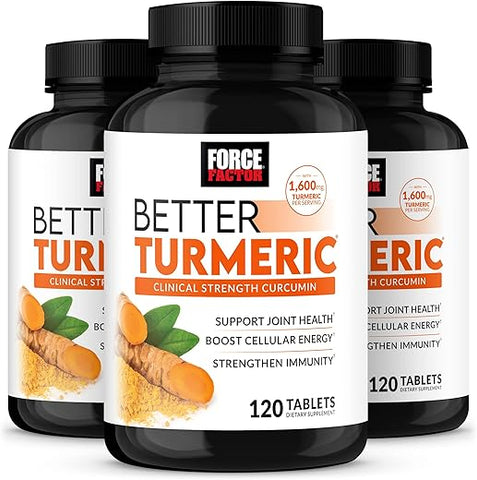 Force Factor - FORCE FACTOR – Suplemento de Suporte Articular Melhor Cúrcuma 3-Pack com HydroCurc Turmeric, Suporte Articular de Força Clínica, 360 Comprimidos, Embalagem Branca