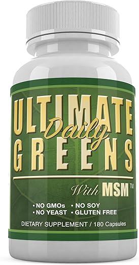 Daily Health - Ultimate Greens com MSM 1925mg – Ingredientes Naturais Veganos, Superalimento Vegetal Nutricional Alcalinizante para Suporte Imunológico e Energético – 180 Cápsulas (1 Mês de Suprimento)