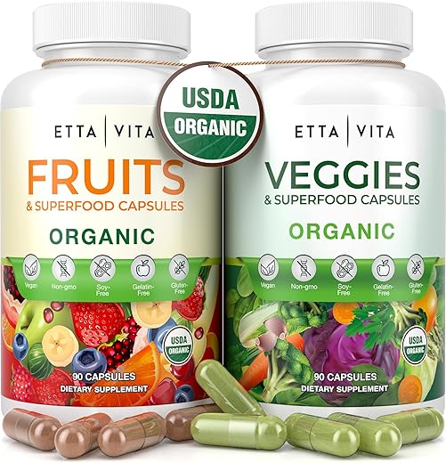 Etta Vita - Suplemento de Frutas e Vegetais Orgânicos (USDA Orgânico), Cápsulas Potentes de Frutas e Vegetais para Aumentar a Energia
