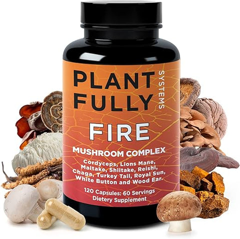 Plantfully Systems - Lions Mane 2660mg 10in1 Suplemento de Cogumelo com Reishi Lions Mane Cordyceps Chaga Turkey Tail Maitake Shiitake Complexo Nootrópico Cápsulas de Energia Cerebral 120 Unidades Feito nos EUA
