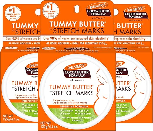 Palmer's - Palmer’s Tummy Butter Balm para Estrias e Cuidados com a Pele na Gravidez, 4,4 Onças (Pacote com 3) – Fórmula de Manteiga de Cacau