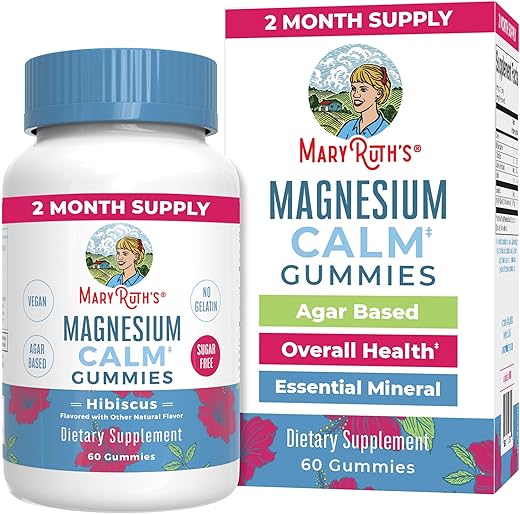 MaryRuth Organics - Gomas de Magnésio Citrato Calmantes por MaryRuth’s | 2 Meses de Fornecimento | Sem Açúcar | Suplemento de Magnésio | Para Adultos