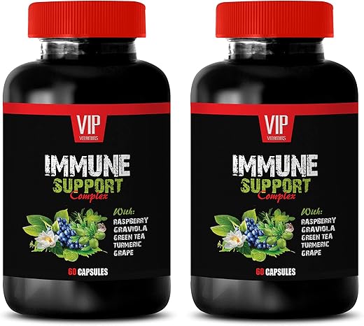 VIP Supplements - Suplemento Orgânico Antioxidante – Complexo de Suporte Imunológico – Fórmula Herbal Natural – Ação Rápida – Chá Verde de Cúrcuma GRAVIOLA – Cápsulas de graviola orgânica – 2 Frascos (120 Caps)