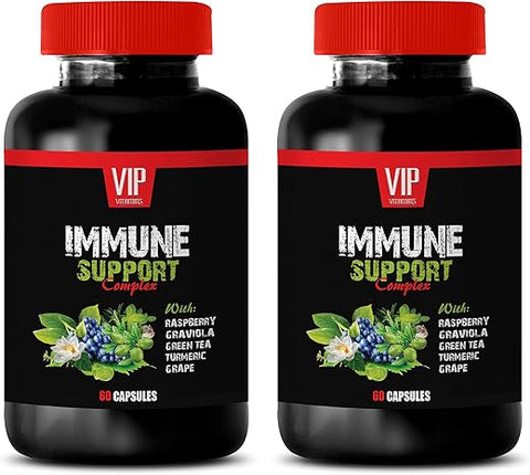 VIP Supplements - Suplemento Orgânico Antioxidante – Complexo de Suporte Imunológico – Fórmula Herbal Natural – Ação Rápida – Chá Verde de Cúrcuma GRAVIOLA – Cápsulas de graviola orgânica – 2 Frascos (120 Caps)