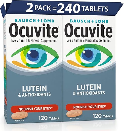Bausch & Lomb - Suplemento de Vitaminas e Minerais para os Olhos Ocuvite com Luteína, Bausch Lomb, 120 Comprimidos (Embalagem com 2)