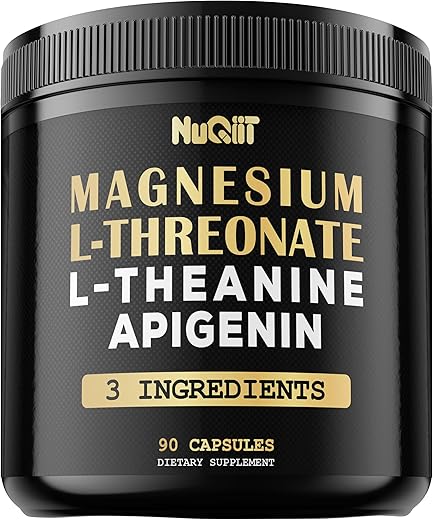 NUQIIT - Magnésio L-Treonato 1500mg L-Teanina 200mg Apigenina 100mg – 90 Cápsulas – Benefícios Impressionantes para Concentração e Mente Tranquila
