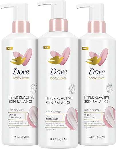 Body Love Sabonete Líquido para Pele Reativa 3 Unidades Equilíbrio para Pele Hiper-Reativa Hipoalergênico Sem Fragrância 12 Ingredientes 500 ml - Dove