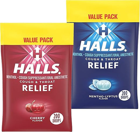 Halls - HALLS Alívio Pack Variado, Pastilhas para Tosse de Cereja e Mentol-Eucalipto, 2 Pacotes Econômicos com 200 Pastilhas (Total de 400 Pastilhas)