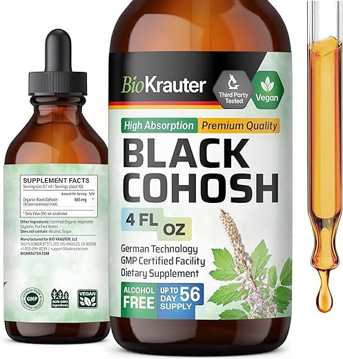 BIO KRAUTER - Tintura de Raiz de Cohosh Preto – Suporte para Mulheres com Suplementos Veganos de Cohosh Preto – Extrato Líquido de Cohosh Preto – Tintura de Cohosh Preto 118 ml – Livre de Álcool e Açúcar