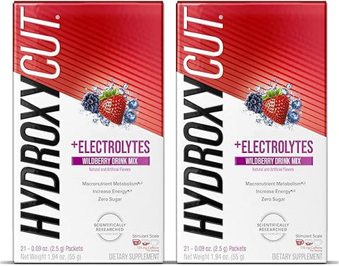 Drink Mix Wildberry Blast – 21 Pacotes de Viagem, Embalagem com 2 – Zero Calorias, Zero Açúcar – Acelera o Metabolismo, Queima Calorias, Aumenta a Energia – para Mulheres - Hydroxycut
