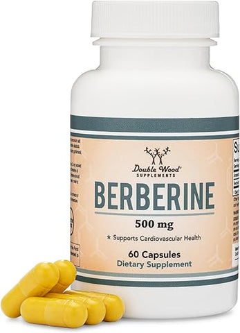 Double Wood Supplements - Berberine 500mg, 60 Cápsulas – Testado por Terceiros, Livre de Transgênicos, Sem Glúten, Vegano – Ativador AMPK para Saúde Cardiovascular – Berberina HCL pela Double Wood