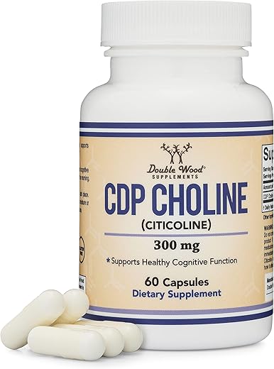 Double Wood Supplements - CDP Choline (Citicoline) 300mg – Suplemento de Grau Farmacêutico, Testado por Terceiros (60 Cápsulas)