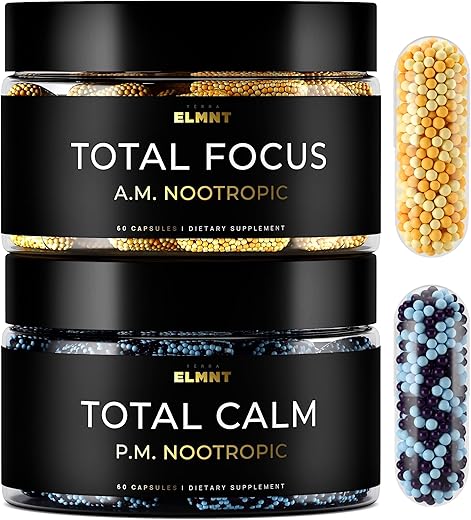 TERRA ELMNT - AMPM Super Nootropic Stack: Suplemento Cerebral de Alta Potência com Cafeína, L-Teanina, Alpha GPC, L-Tirosina, Ashwagandha – Energético em Cápsulas de Liberação Prolongada – Melhores Suplementos para o Cérebro