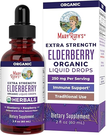 Xarope de Sabugueiro Extra Forte, Orgânico Certificado USDA, Sem Açúcar para Adultos – 120ml - MaryRuth Organics