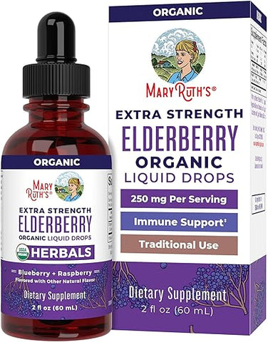 Xarope de Sabugueiro Extra Forte, Orgânico Certificado USDA, Sem Açúcar para Adultos – 120ml - MaryRuth Organics