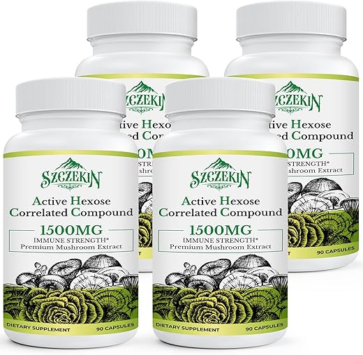 SZCZEKIN - Active Hexose Correlated Compound 1500 mg – Suplemento de Extrato Natural de 8 Cogumelos, Sistema Imunológico, Função Hepática, Atividade de Células Natural Killer e T, 360 Cápsulas Vegetais