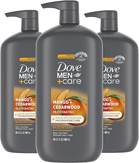 DOVE MEN + CARE - DOVE MEN CARE Sabonete Líquido Corporal e Facial Rejuvenescedor de Manga e Cedro 3 Unidades para Homens, com Tecnologia Micromistura Nutritiva 24 Horas, 30 ml