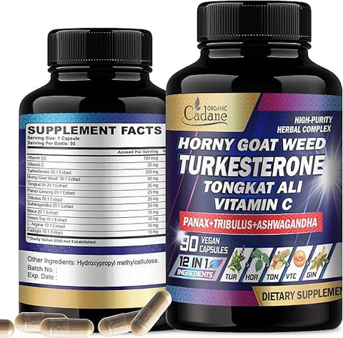 Organic Cadane - Orgânico Cadane Turkesterone 7500mg Vitamina C 30mg Horny Goat Weed 1500mg – Pré-Treino, Energia