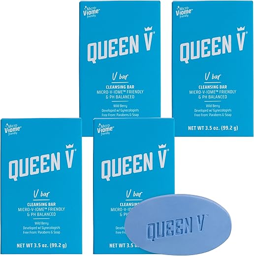 V Bar – Sabonete de Limpeza, Enriquecido com Aloe Vera e Água de Rosas, 100g (Pacote com 4 unidades) - Queen V