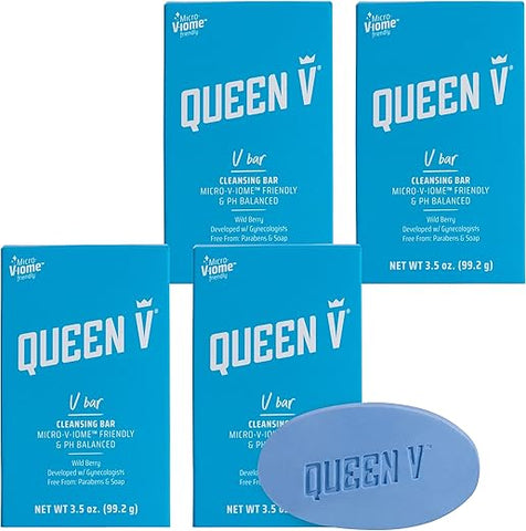 V Bar – Sabonete de Limpeza, Enriquecido com Aloe Vera e Água de Rosas, 100g (Pacote com 4 unidades) - Queen V