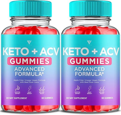 Fyvus - (2 Pacotes) Gomas Keto ACV Fórmula Avançada de Suporte, ACV Keto 1000MG Vinagre de Maçã Keto Suplemento Multivitamínico Vitamina B12 B6 para Mulheres Homens Digestão Energia e Bem-estar