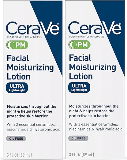 Loção Hidratante Facial PM | 3 fl oz (Pack de 2) | Leve, Hidratante Noturno | Sem Fragrância | CeraVe - CeraVe