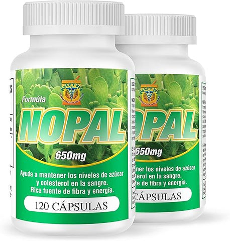 Capsulas de Nopal: Set 2 Frascos 120 capsulas cada – Puro y autentico – Ayuda a la digestion, reduce el colesterol, limpia el colon - Nutrisalud Products