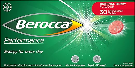 Performance 30 Comprimidos Efervescentes – Sabor Original de Frutas Vermelhas Versão Internacional Livre de Cafeína | Marca Berocca - Berocca