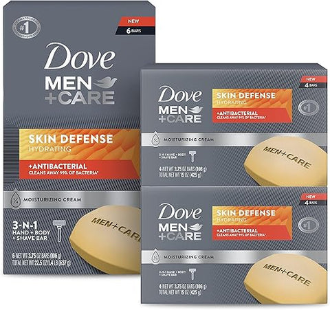DOVE MEN + CARE - Sabonete DOVE MEN CARE para Cuidado da Pele Suave e Hidratada – Efeito de Defesa da Pele, Limpa Efetivamente as Bactérias e Nutre a Pele, 3,75g (Embalagem com 14 unidades)