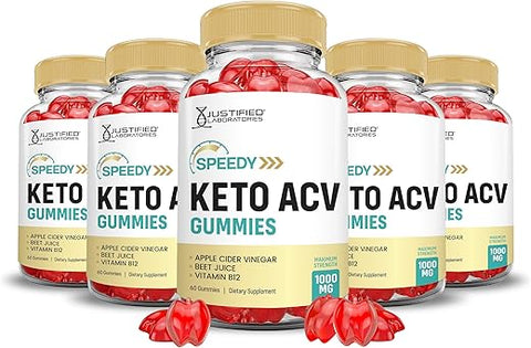 Justified Laboratories - Speedy Keto Gummies 5 Pack – Fórmula Avançada de 1000MG de Gomas de ACV de Cetose Rápida – Gomas de Cetose Rápida de Vinagre de Maçã Formuladas com Pó de Romã e Beterraba – B12 Vegano Não GMO 300 Gomas