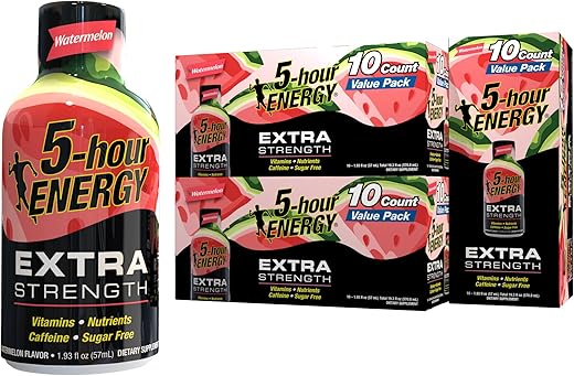 Shot Extra Strength Melancia 30 Pack – Energético de 5 horas com sabor de melancia, embalagem com 30 unidades - 5-hour ENERGY