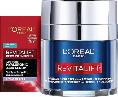 L'Oreal Paris - L’Oreal Paris Revitalift Creme Noturno Pressionado, Retinol Niacinamida, Reduz Rugas, Sem Fragrância, Amostra de Soro 50ml