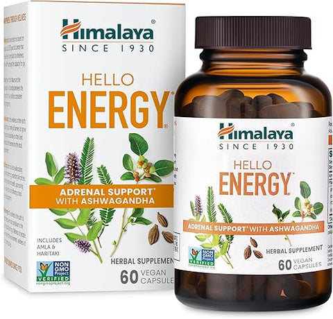 Hello Energy – Suplemento Herbal com Ashwagandha, Amla, Haritaki – Suporte Diário de Energia, Positividade, Metabolismo – Livre de Cafeína, Sem Glúten, Não-OGM, Vegano – 60 Cápsulas - Himalaya