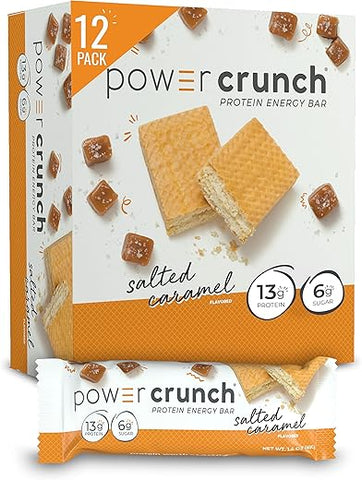 Barras de Wafer de Proteína, Snacks de Alta Proteína com Sabor Delicioso, Caramelo Salgado, 40g (12 Unidades) - Power Crunch