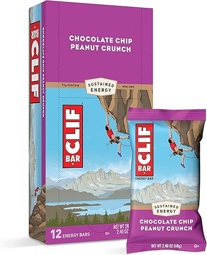 Clif Bar - Barras Energéticas CLIF – Chocolate Chip Peanut Crunch – Feitas com Aveia Orgânica – Alimento à Base de Plantas – Vegetariano – Kosher (Barras de Proteína de 2,4 Ounces, 12 Unidades)
