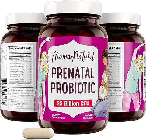 Prenatal Probióticos para Mulheres (30 Cápsulas Veganas de Probióticos) | 25 Bilhões de UFC | Marca Mama Natural - Mama Natural