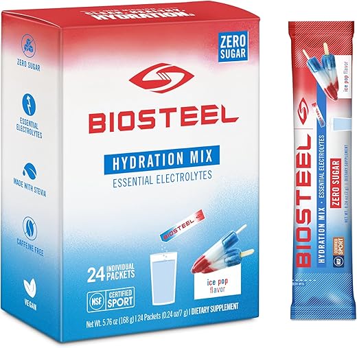 BIOSTEEL - BioSteel Hydration Mix Ice Pop – 24 Pacotes Individuais, Sem Açúcar, com Eletrólitos Essenciais – Marca BioSteel