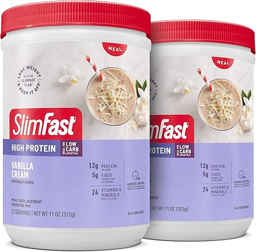 Smoothie Mix de Substituição de Refeição com Alto Teor de Proteína, Sabor Baunilha Cremosa, Pó para Perda de Peso, 20g de Proteína, 12 Porções (Pacote com 2) (Embalagem Pode Variar) - SlimFast