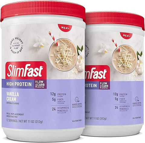 Smoothie Mix de Substituição de Refeição com Alto Teor de Proteína, Sabor Baunilha Cremosa, Pó para Perda de Peso, 20g de Proteína, 12 Porções (Pacote com 2) (Embalagem Pode Variar) - SlimFast