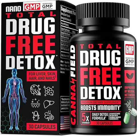 CANNA FIELD - Total Detox e Limpeza do Fígado – Fabricado nos EUA – Detox de 5 Dias – Limpador Natural de Toxinas para Pele, Cabelo, Unhas, Intestino – Suporte e Reparo Mega – Fórmula Natural de Saúde Herbal, Imunidade
