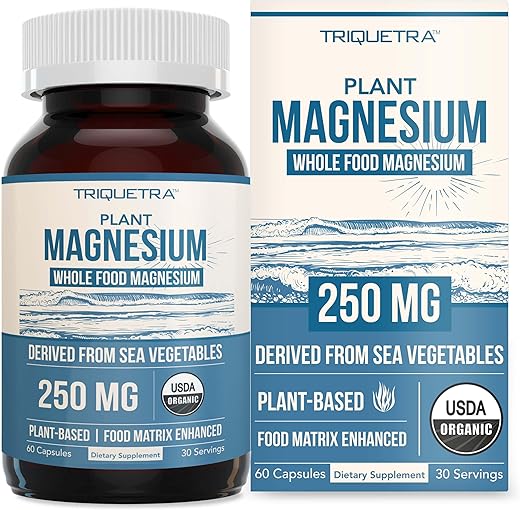 Triquetra Health - Magnésio Orgânico | Magnésio de Alimentos Integrais – Baseado em Plantas, Complexo de Vegetais Marinhos Orgânicos – 250 mg de Magnésio por Porção | Extraído em Água | Suave no Estômago | Energia, Sono
