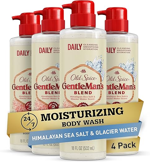 Gentleman’s Blend Sabonete Esfoliante para Homens, Aroma de Água de Gelo do Himalaia com Sal Marinho, Frescor de Banho 24/7, 18 fl oz (Pack com 4) - Old Spice