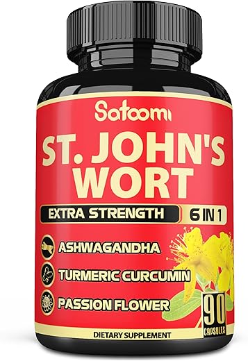 Cápsulas de Hipérico 5050mg – 90 Cápsulas Vegetais 3-Meses de Fornecimento – Raiz de Ashwagandha, Raiz de Cúrcuma, Flor de Maracujá - Satoomi
