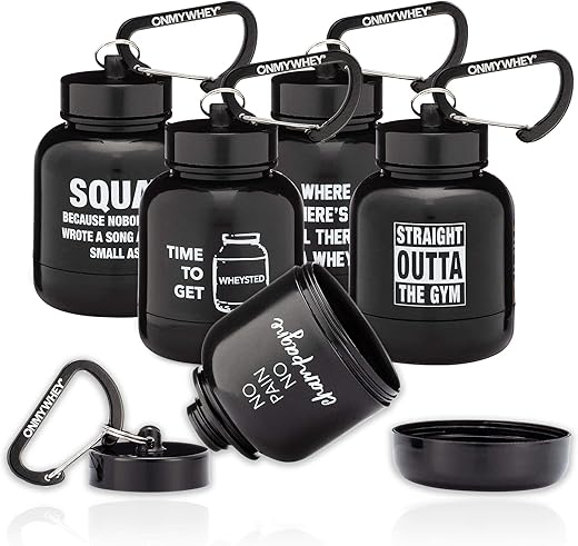 ONMYWHEY - Funil Portátil para Proteína e Suplemento em Chaveiro, Ideal para Academia, Treinos, Fitness e Viagens – Aprovado pela TSA, Kit com 5 Modelos Divertidos
