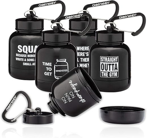 ONMYWHEY - Funil Portátil para Proteína e Suplemento em Chaveiro, Ideal para Academia, Treinos, Fitness e Viagens – Aprovado pela TSA, Kit com 5 Modelos Divertidos
